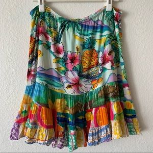 Jams World Vintage Colorful Floral Hattie Tiered Ruffle Shellbiscus Skirt M